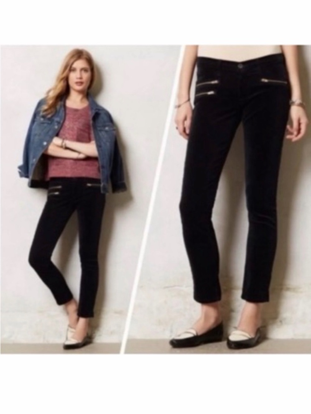 AG Adriano Goldschmied Stevie Moto Corduroy Skinny Jeans Black 27